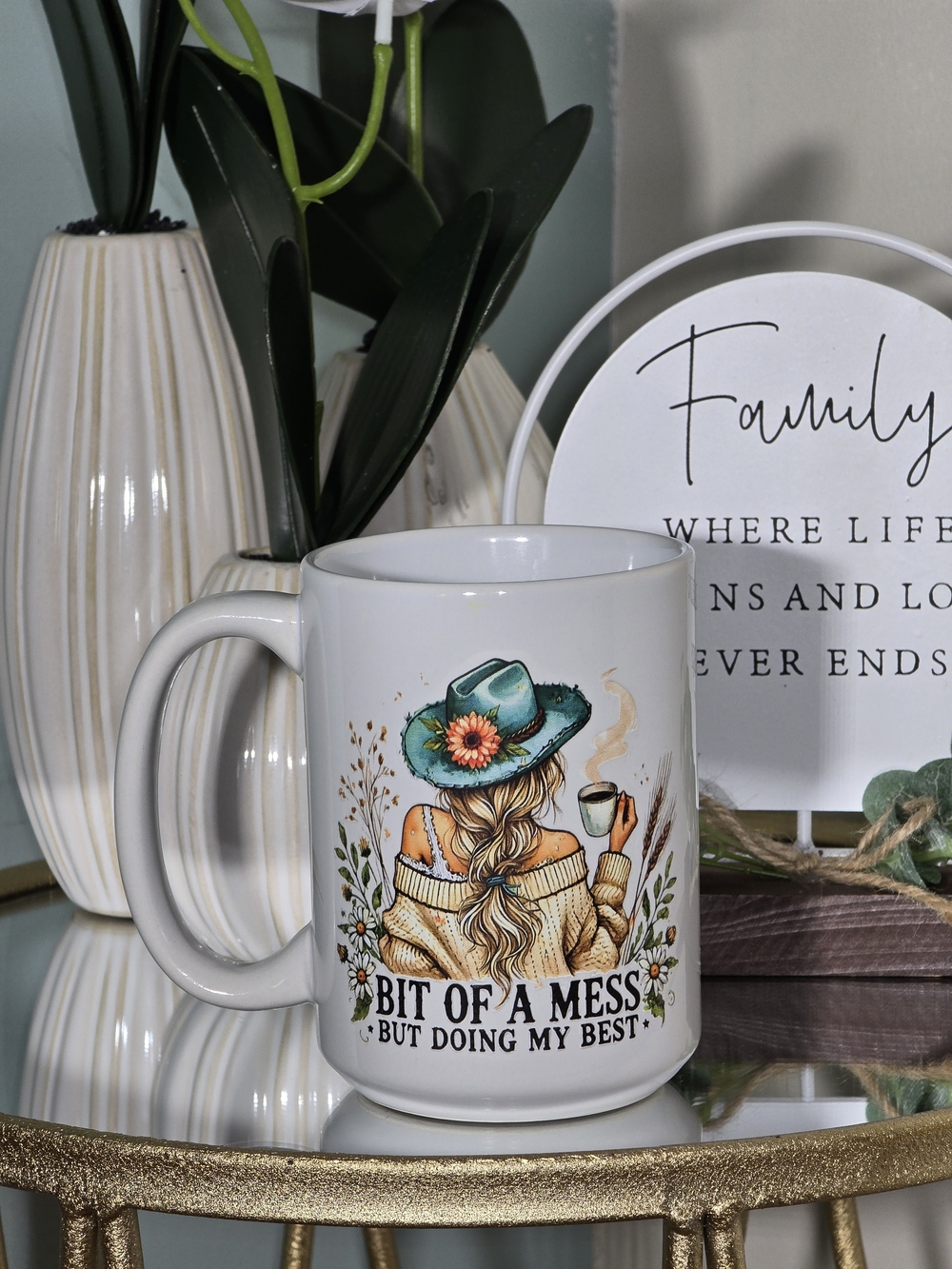 Bit of a Mess White Ceramic Coffee Mug - Casual Farmhouse Style